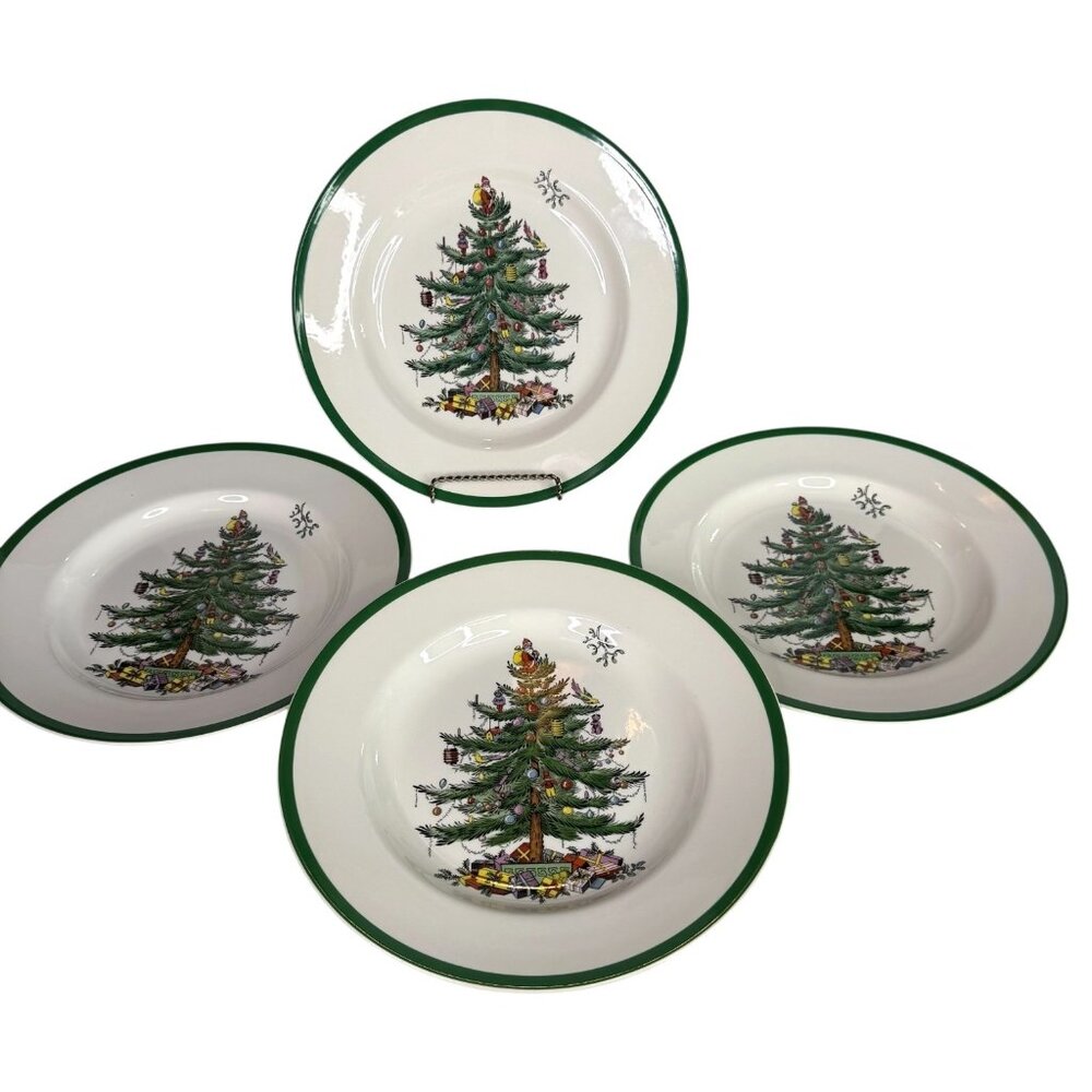 4 VTG Spode Christmas Tree Dinner Plates 10.75” Made In‎ England S3324-Y Set